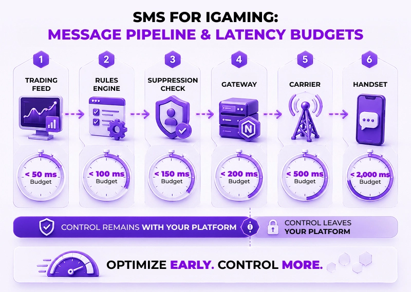SMS for iGaming pipeline and latency budgets
